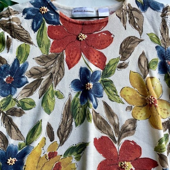 Alfred Dunner Vintage Floral Short Sleeve Knit Top Size Petite Large - Picture 4 of 4